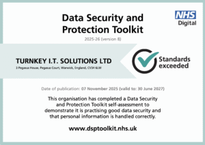 NHS Data Security and Protection Toolkit 2025-26, Standards Exceeded, TurnKey I.T. Solutions Ltd